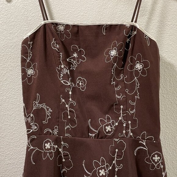 STEPPIN' OUT VTG Embroidery, Sequin Spaghetti Strap Party Dress, Brown/Ivory - S - Picture 5 of 11